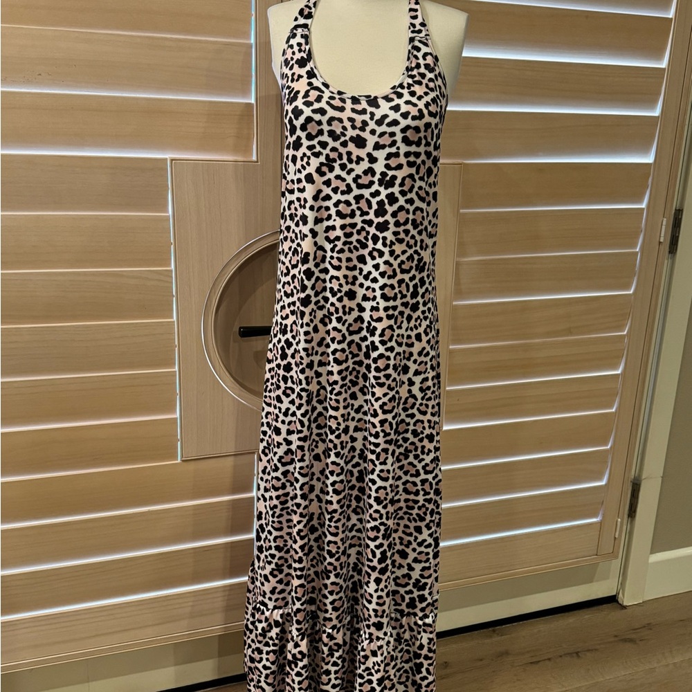 Halter style leopard maxi dress small